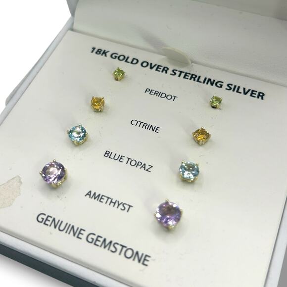 NEW Macy's Gemstone Stud Earrings 18k Gold over Sterling Silver 5-9/10 ct. t.w. - Picture 2 of 14